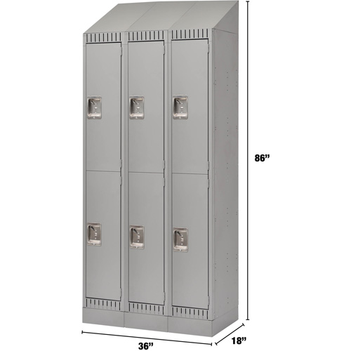 Lockers, 2 -tier, Bank of 3, 36" x 18" x 86", Steel, Grey, Knocked Down Ontario Safety Products