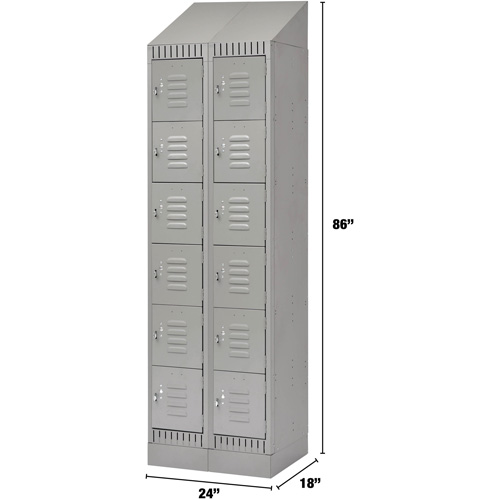 Lockers, 6 -tier, Bank of 2, 24" x 18" x 86", Steel, Grey, Knocked Down Ontario Safety Products