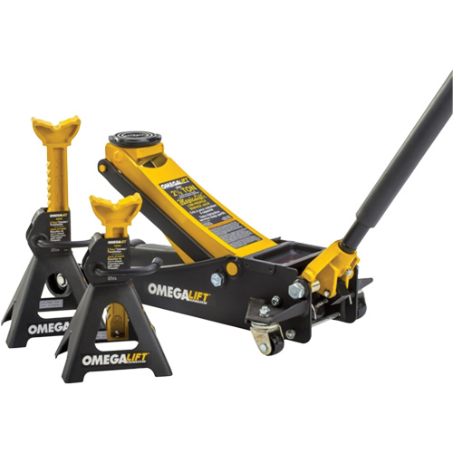 Magic Lift Service Jack & Jack Stands Combo Set, 3 Ton(s)/2.5 Ton(s) Capacity, 3-7/20" Lowered, 19-3/10" Raised, Manual Hydraulic Ontario Safety Products