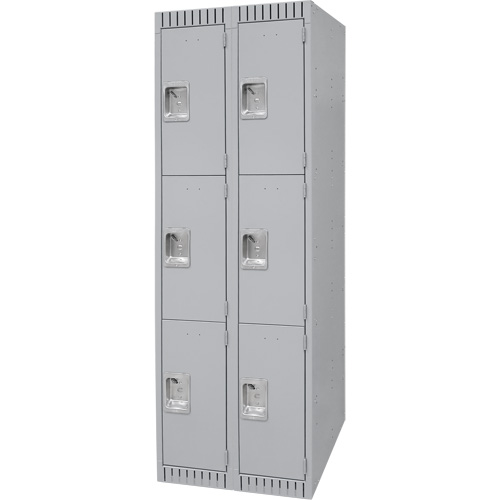 Lockers, 3 -tier, Bank of 2, 24" x 18" x 72", Steel, Grey, Knocked Down Ontario Safety Products