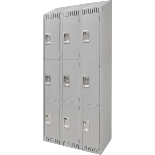 Lockers, 3 -tier, Bank of 3, 36" x 18" x 82", Steel, Grey, Knocked Down Ontario Safety Products