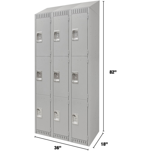 Lockers, 3 -tier, Bank of 3, 36" x 18" x 82", Steel, Grey, Knocked Down Ontario Safety Products