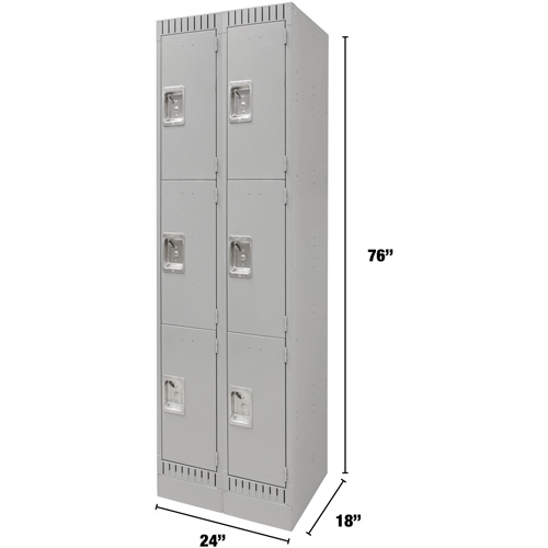 Casiers, 3 niveaux, Bloc de 2, 24" x 18" x 76", Acier, Gris, D&eacute;mont&eacute; Ontario Safety Products