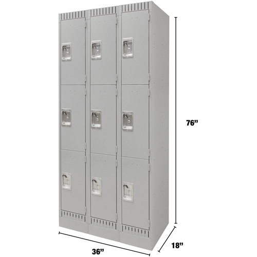 Casiers, 3 niveaux, Bloc de 3, 36" x 18" x 76", Acier, Gris, D&eacute;mont&eacute; Ontario Safety Products