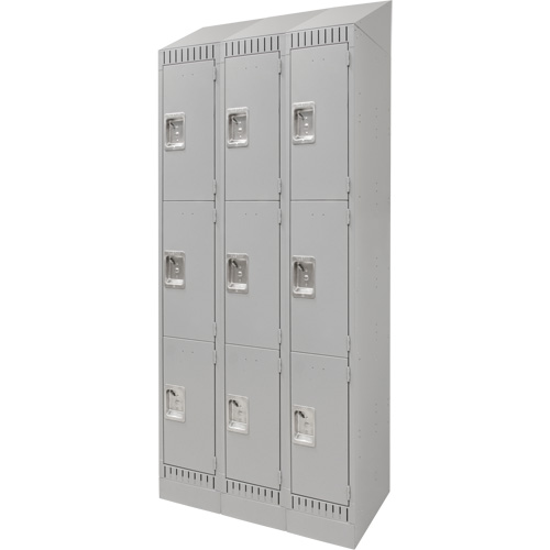 Lockers, 3 -tier, Bank of 3, 36" x 18" x 86", Steel, Grey, Knocked Down Ontario Safety Products