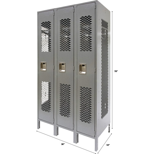 Casiers ventil&eacute;s, Bloc de 3, 36" x 18" x 78", Acier, Gris, D&eacute;mont&eacute;, Perfor&eacute; Ontario Safety Products