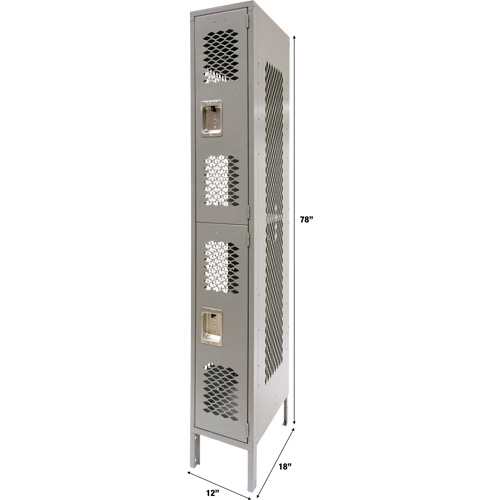 Casiers ventil&eacute;s, 2 niveaux, 12" x 18" x 78", Acier, Gris, D&eacute;mont&eacute;, Perfor&eacute; Ontario Safety Products