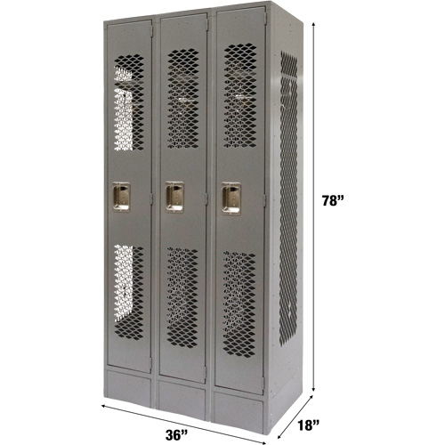 Casiers ventil&eacute;s, Bloc de 3, 36" x 18" x 78", Acier, Gris, D&eacute;mont&eacute;, Perfor&eacute; Ontario Safety Products