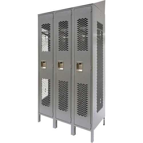 Casiers ventil&eacute;s, Bloc de 3, 36" x 18" x 88", Acier, Gris, D&eacute;mont&eacute;, Perfor&eacute; Ontario Safety Products