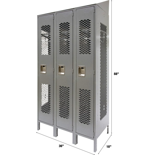 Casiers ventil&eacute;s, Bloc de 3, 36" x 18" x 88", Acier, Gris, D&eacute;mont&eacute;, Perfor&eacute; Ontario Safety Products