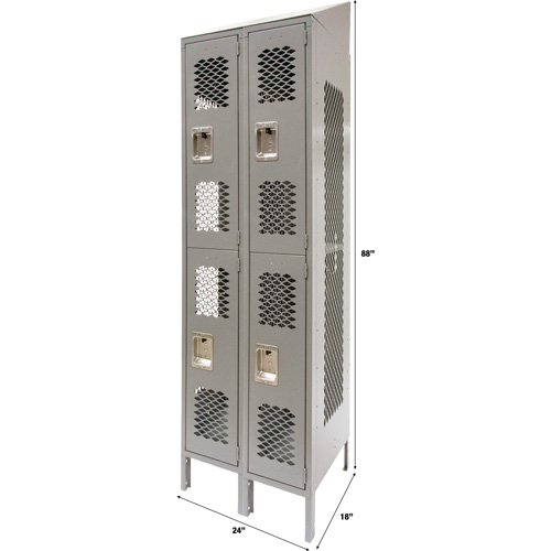 Vented Lockers, 2 -tier, Bank of 2, 24" x 18" x 88", Steel, Grey, Knocked Down, Perforated Ontario Safety Products
