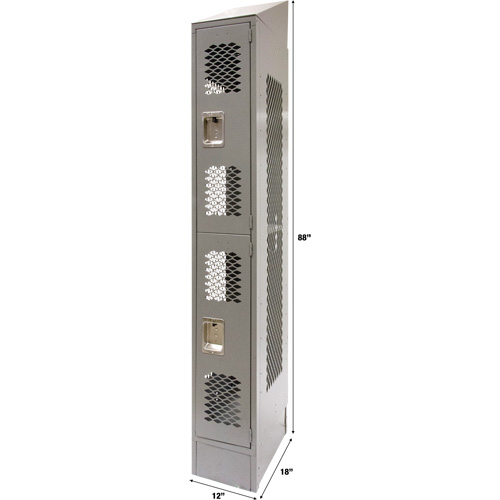 Casiers ventil&eacute;s, 2 niveaux, 12" x 18" x 88", Acier, Gris, D&eacute;mont&eacute;, Perfor&eacute; Ontario Safety Products