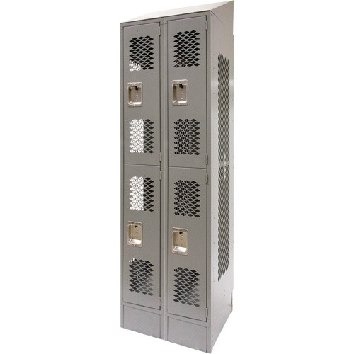 Vented Lockers, 2 -tier, Bank of 2, 24" x 18" x 88", Steel, Grey, Knocked Down, Perforated Ontario Safety Products