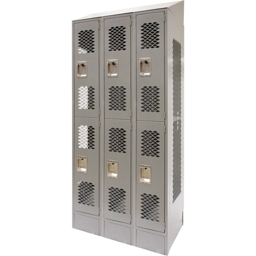 Casiers ventil&eacute;s, 2 niveaux, Bloc de 3, 36" x 18" x 88", Acier, Gris, D&eacute;mont&eacute;, Perfor&eacute; Ontario Safety Products