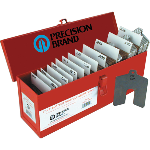 Slotted Shim Assortments, 5" L x 0.001"- 0.125" Thickness, 5" W, Stainless Steel Ontario Safety Products