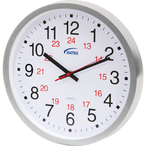 Horloge 12/24 h, Analogique, &agrave; piles, 12", Argent Ontario Safety Products