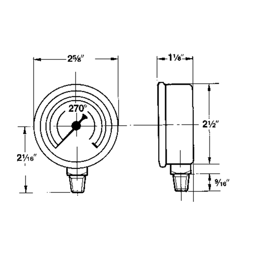 Manom&egrave;tres,  2-1/2", 30" Hg-0" Vac, Fixation inf&eacute;rieure, Analogique rempli de liquide Ontario Safety Products