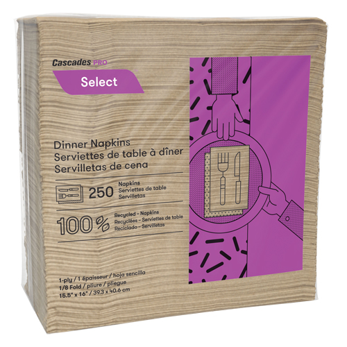 Serviettes de table &agrave; pli 1/8 Pro Select, 1 pli, 15,5" x 16" Ontario Safety Products
