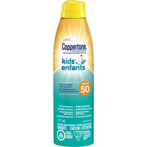 &eacute;cran solaire r&eacute;sistant &agrave; l'eau Kids, FPS 50, A&eacute;rosol Ontario Safety Products