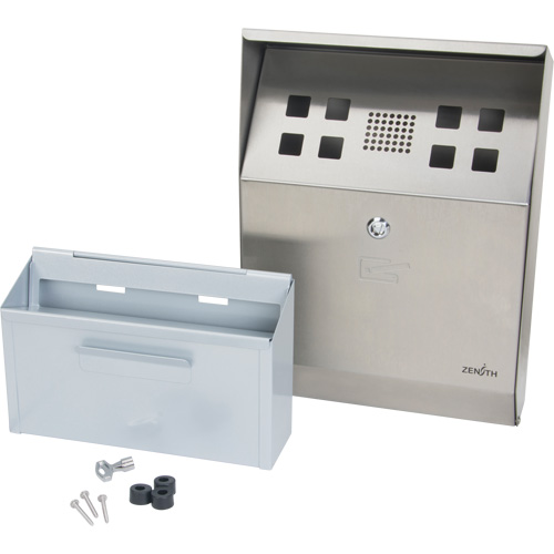 Cendrier, Montage mural, Acier inoxydable, Capacit&eacute; 1.6 Litres, Hauteur 13-4/5" Ontario Safety Products