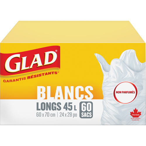 Tall 45L Unscented Garbage Bags, Regular, 24" W x 28" L, White Ontario Safety Products