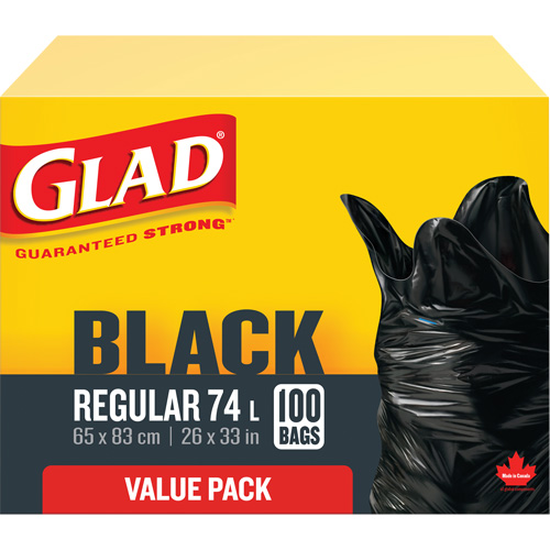 74L Garbage Bags, Regular, 26" W x 33" L, Black Ontario Safety Products