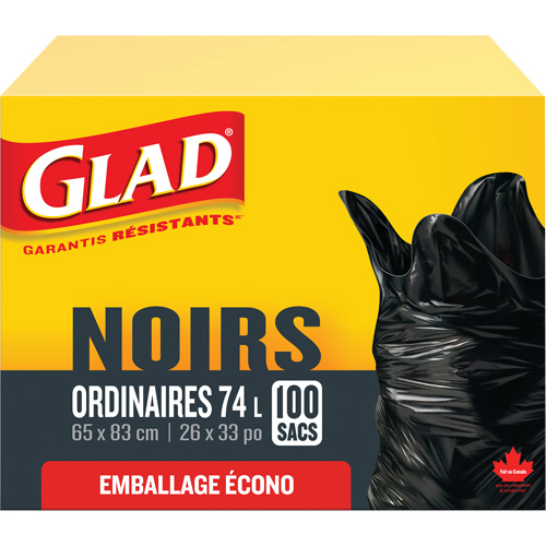 74L Garbage Bags, Regular, 26" W x 33" L, Black Ontario Safety Products