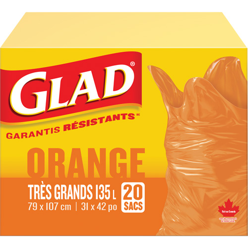 135L Garbage Bags, Regular, 31" W x 42" L, Orange Ontario Safety Products