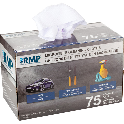 Washable Cleaning Cloths, Microfibre, White Ontario Safety Products