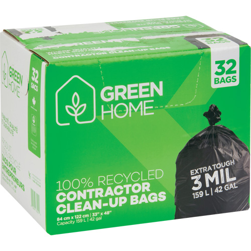 Green Home Garbage Bags, Strong, 33" W x 48" L, 3 mils, Black, 159 L (42 Gal.) Capacity Ontario Safety Products