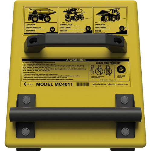Cale de roue ultra-robuste pour l'exploitation mini&egrave;re Checkers Safety, PEHD, Jaune, 14-1/2" la x 17-1/2" p x 16" h Ontario Safety Products