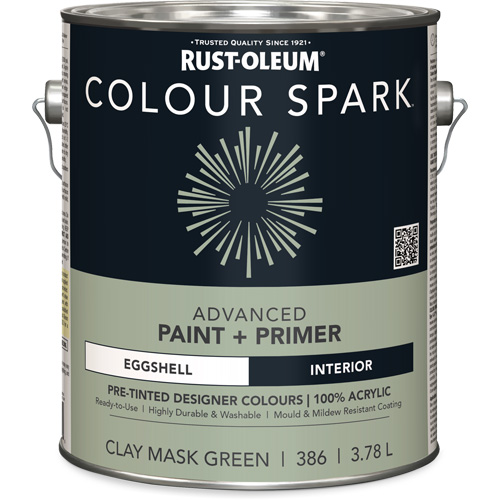 Colour Spark Interior Pre-Tinted Paint + Primer Wall Paint, Clay Mask Green, Eggshell, 3.78 L, Gallon Ontario Safety Products