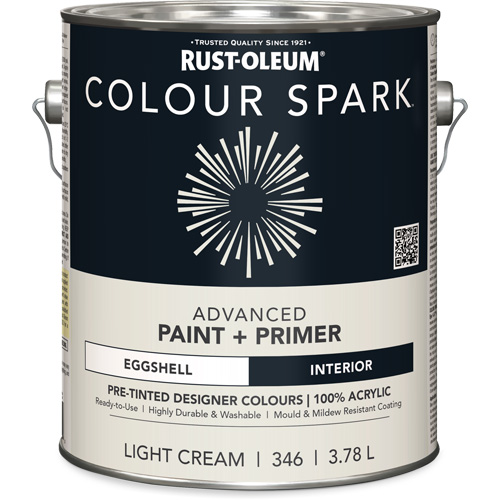 Colour Spark Interior Pre-Tinted Paint + Primer Wall Paint, White Cotton, Semi-Gloss, 3.78 L, Gallon Ontario Safety Products