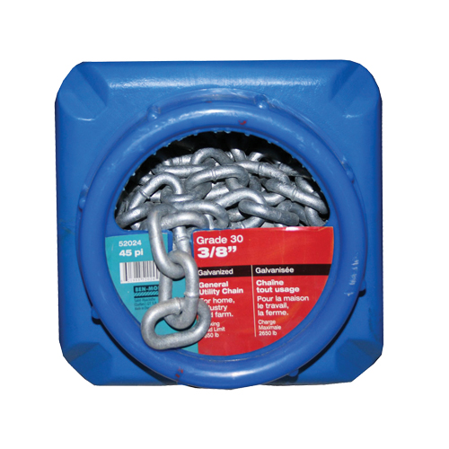 Chaînes galvanis&eacute;es par immersion &agrave; chaud, Acier au carbone, 3/8" x 45' (13,7 m) l, Calibre 30, Charge d'utilisation 2650 lb (1,325 tonne) Ontario Safety Products