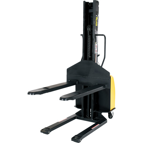 Narrow Mast Powered Lift Stacker, Electric Operated, 1500 lbs. Capacity, 63" Max Lift Ontario Safety Products
