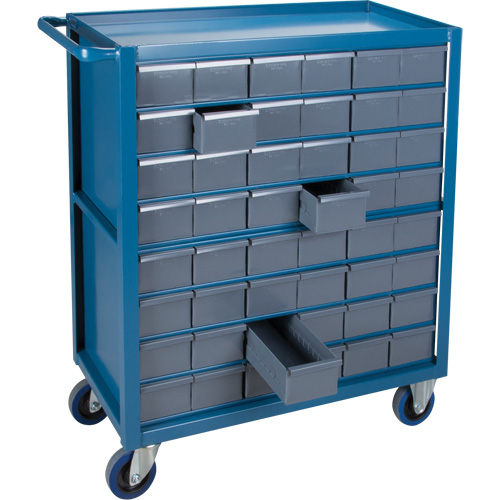 Chariot &agrave; tablette avec tiroir, 1200 lb Capacit&eacute;, Acier, 18" x la, 35" x ha, 36" p, Roues en Caoutchouc, Enti&egrave;rement soud&eacute;, 48 tirroirs Ontario Safety Products