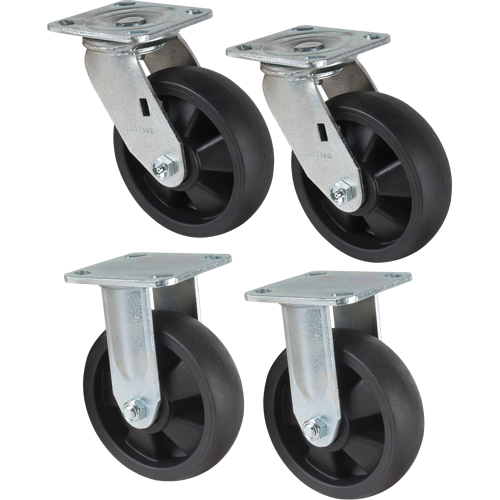 Caster Set, Rigid/Swivel, 6" (152.4 mm), Nylon, 2400 lbs. (1089 kg.) Ontario Safety Products