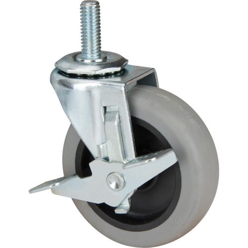 Roulette &agrave; tige, Pivotant avec frein, Diam&egrave;tre 3" (76 mm), Capacit&eacute; 80 lb (36 kg) Ontario Safety Products