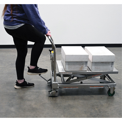 Hydraulic Scissor Lift Table, 31-1/2" L x 19-1/2" W, Stainless Steel, 550 lbs. Capacity Ontario Safety Products