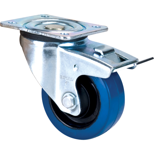 Roulette bleue, Pivotant avec frein, 4" (101,6 mm), Caoutchouc, 350 lb (158,8 kg) Ontario Safety Products
