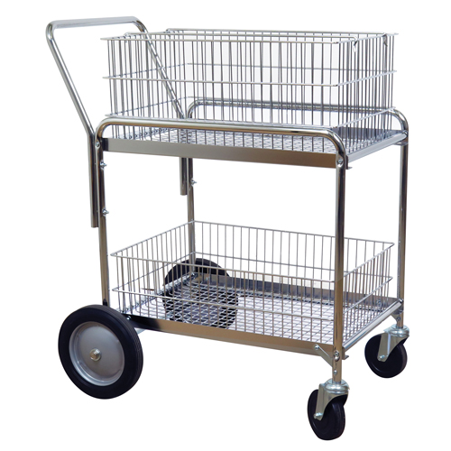 Wire Mesh Office Mail Cart, 200 lbs. Capacity, Chrome, 23-3/4" D x 33-1/2" L x 38-1/4" H, Chrome Plated Ontario Safety Products