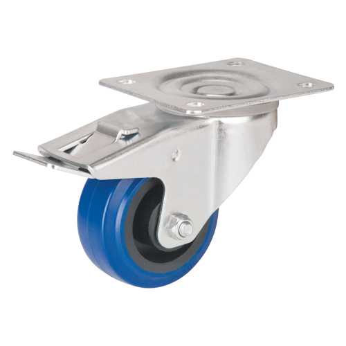 Blue Caster, Swivel with Brake, 3" (76 mm), Rubber, 285 lbs. (129 kg.) Ontario Safety Products