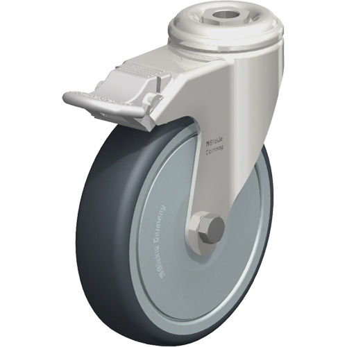 Roulette en &eacute;lastom&egrave;re thermoplastique acier inoxydable, Pivotant avec frein, Diam&egrave;tre 5" (127 mm), Capacit&eacute; 265 lb (120 kg) Ontario Safety Products