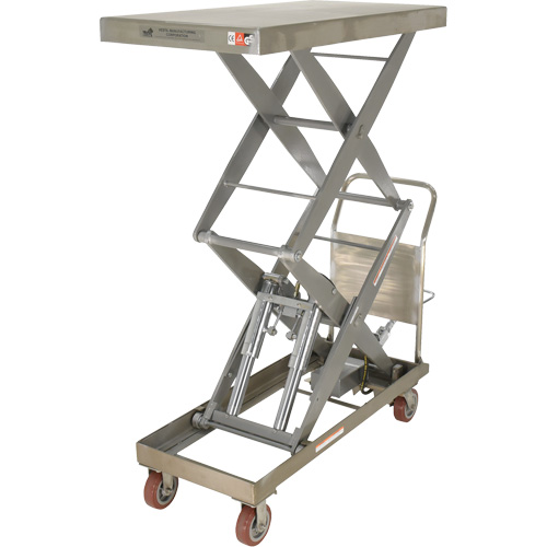 Manual Hydraulic Scissor Lift Table, 47-1/2" L x 24" W, Partial Stainless Steel, 1500 lbs. Capacity Ontario Safety Products