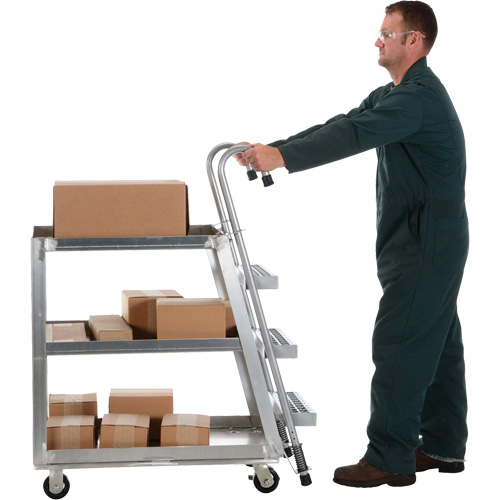 Stockpicker Truck, Aluminum, 21-7/8" W x 40" D, 3 Shelves, 660 lbs. Capacity Ontario Safety Products