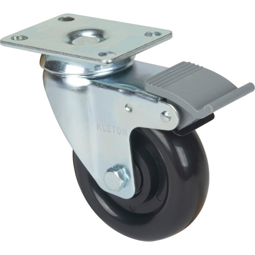 Caster, Swivel with Brake, 4" (101.6 mm), Polyolefin, 250 lbs. (113.4 kg) Ontario Safety Products
