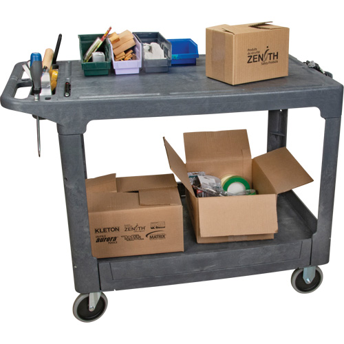 Flat-Shelf Utility Service Cart, 2 Tiers, 25-1/4" x 32-1/4" x 44", 550 lbs. Capacity Ontario Safety Products