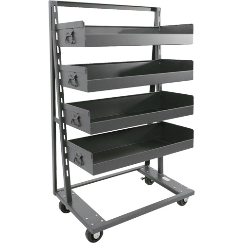 Single-Sided Heavy Duty A-Frame Cart with 4 Large Lipped Trays, 38" x 25" x 63", 2500 lbs. Capacity Ontario Safety Products