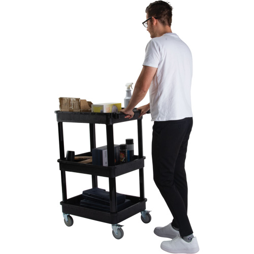 Utility Cart with Deep Lip Shelf, 3 Tiers, 19" x 39-1/2" x 28-1/4", 330 lbs. Capacity Ontario Safety Products