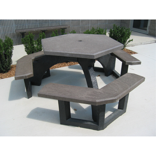 Recycled Plastic Hexagon Picnic Tables, 78" L x 78" W, Brown Ontario Safety Products